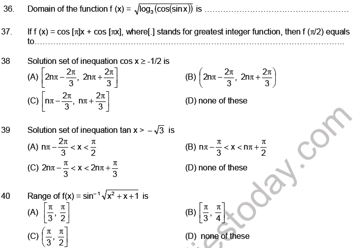 JEE Mathematics Relation And Functions MCQs Set B, Multiple Choice ...